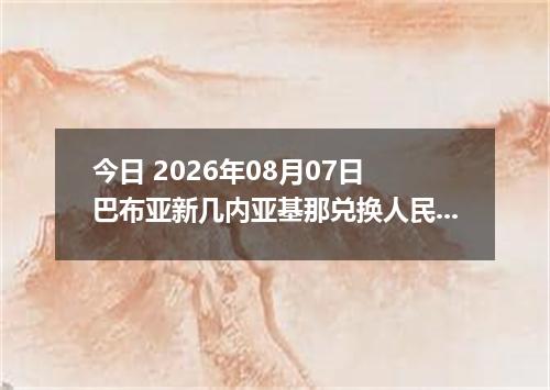 今日 2026年08月07日 巴布亚新几内亚基那兑换人民币最新汇率行情