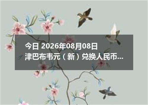 今日 2026年08月08日 津巴布韦元（新）兑换人民币最新汇率行情