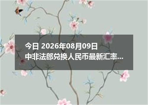 今日 2026年08月09日 中非法郎兑换人民币最新汇率行情