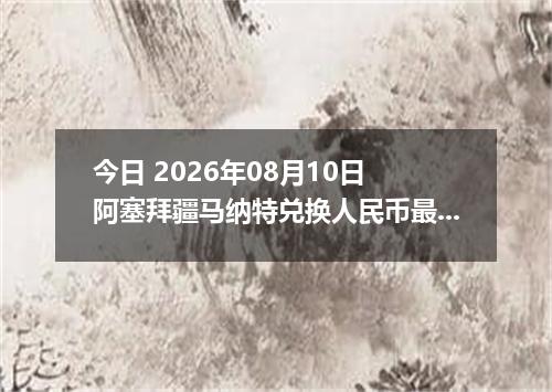 今日 2026年08月10日 阿塞拜疆马纳特兑换人民币最新汇率行情