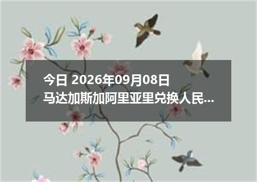 今日 2026年09月08日 马达加斯加阿里亚里兑换人民币最新汇率行情