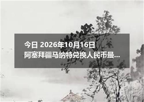 今日 2026年10月16日 阿塞拜疆马纳特兑换人民币最新汇率行情